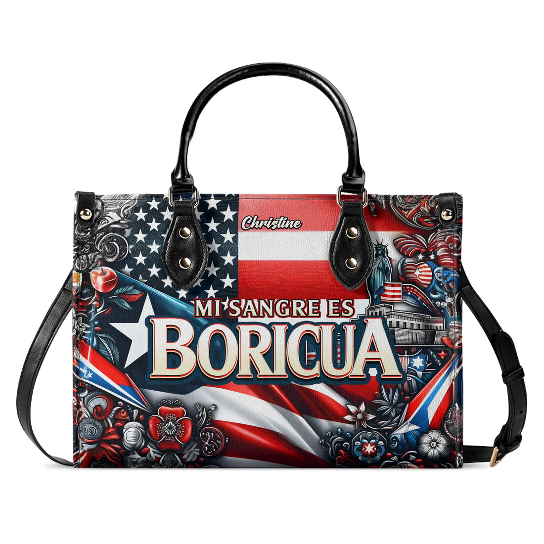 Mi sangre es Boricua - Personalized Leather Handbag BOR11