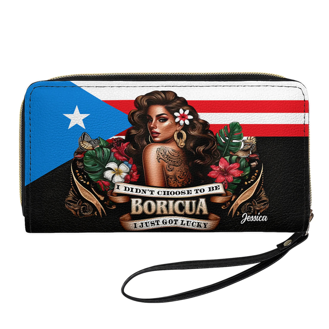 I didn't choose to be Boricua. I just got Lucky - Personalized Leather Clutch Purse BOR07C