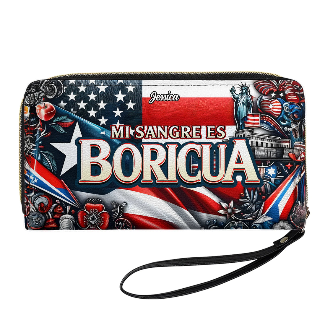 Mi sangre es Boricua - Personalized Leather Clutch Purse BOR11C