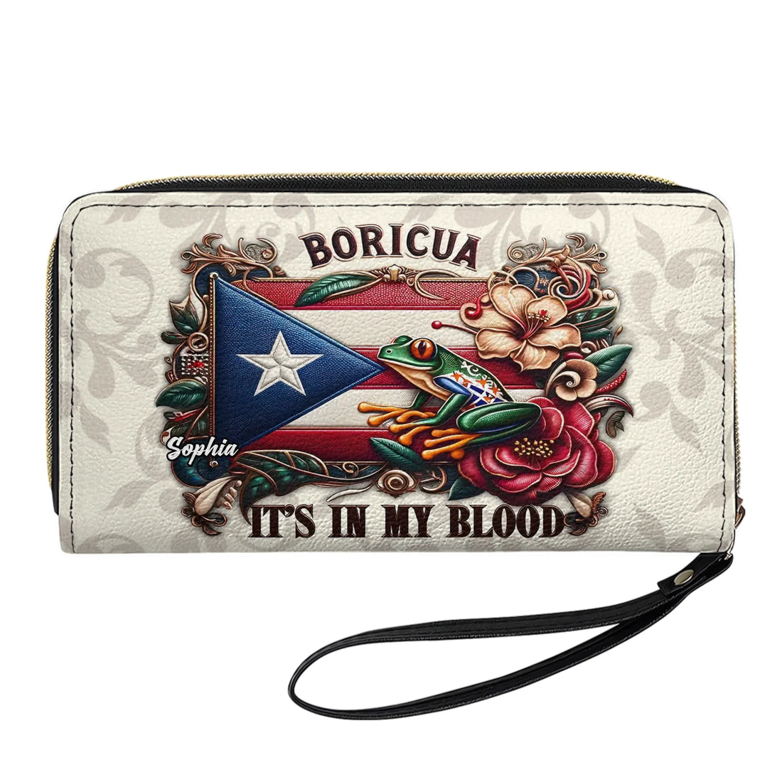 Boricua It's In My Blood - Personalized Leather Clutch Purse BOR01C