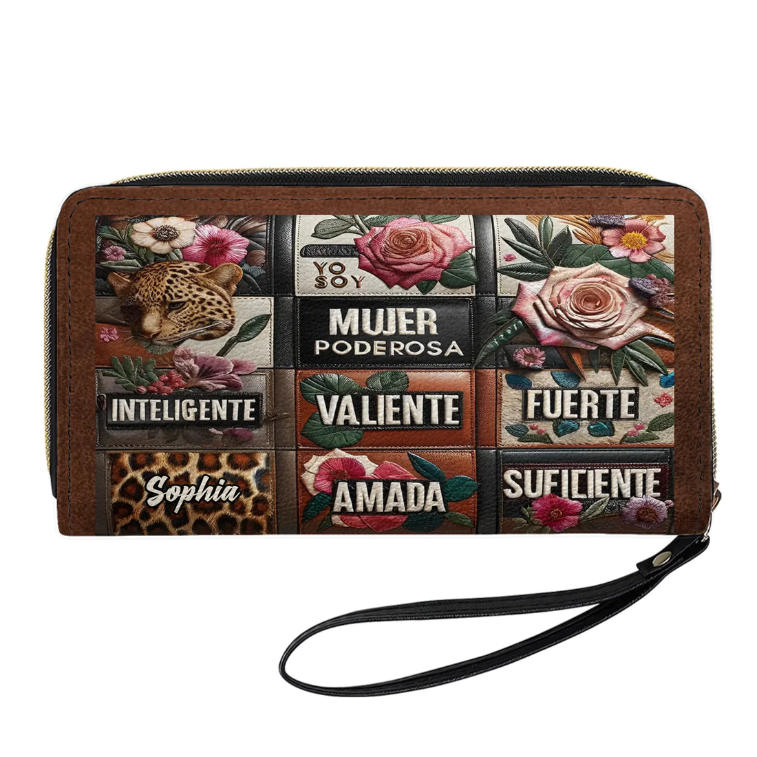 Yo Soy Mujer Poderosa Inteligente Valiente - Personalized Leather Clutch Purse LEO02C