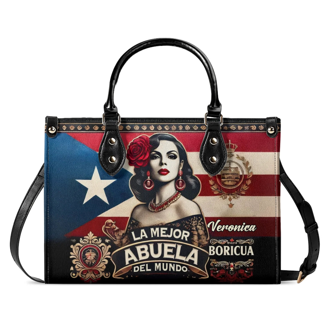 La Mejor Abuela Del Mundo - Personalized Leather Handbag BOR13