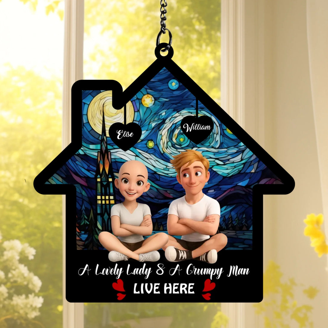 A Lovely Lady & A Grumpy Man Live Here - Personalized Custom Suncatcher SUN04