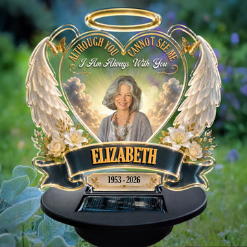 Personalized Although You Can't See Me Angel Wings Memorial Garden Solar Light with Custom Photo