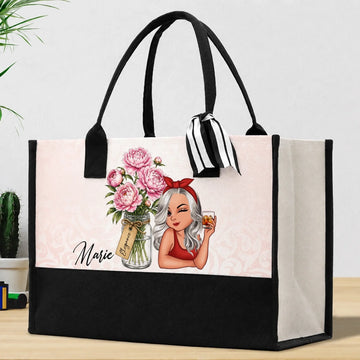 Personalized Floral Canvas Tote Bag for Women