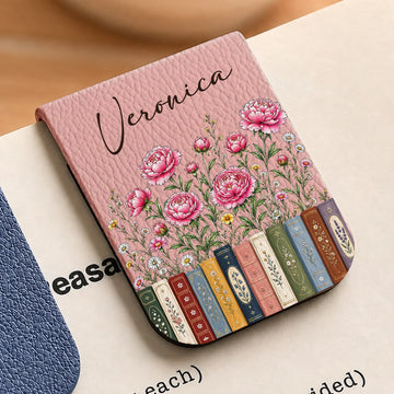 Pink Flowers and Books Bookmark with Custom Name