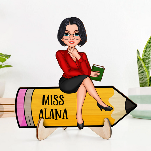 Teacher Sitting - 2-Layer Wooden Plaque - WP01