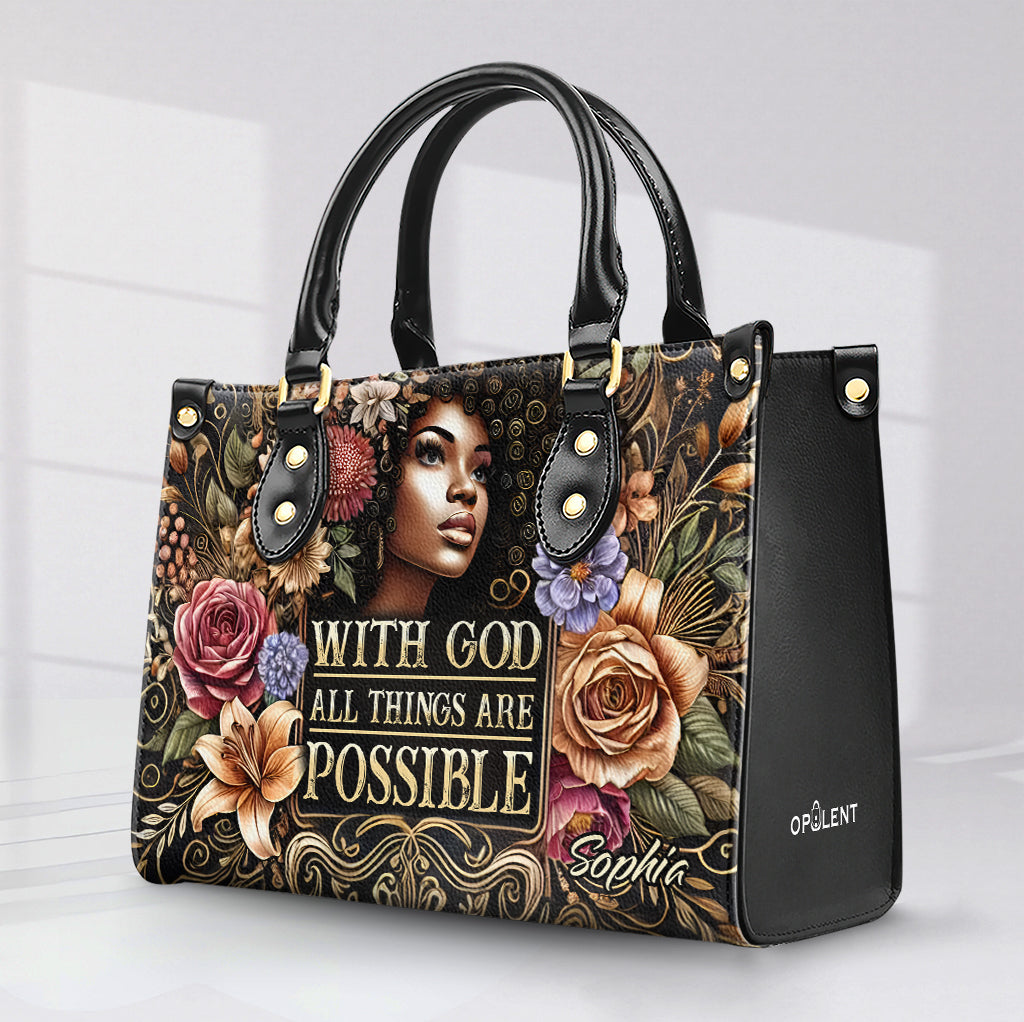 With God All Things Are Possible - Personalized Leather Handbag BLQ02