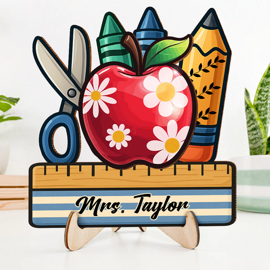 Floral Apple Classroom - 2-Layer Wooden Plaque - WP19