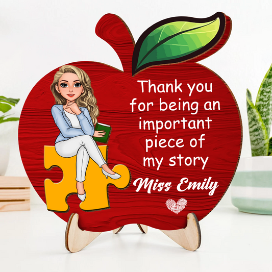 Teacher Sitting On Puzzle - 2-Layer Wooden Plaque - WP04