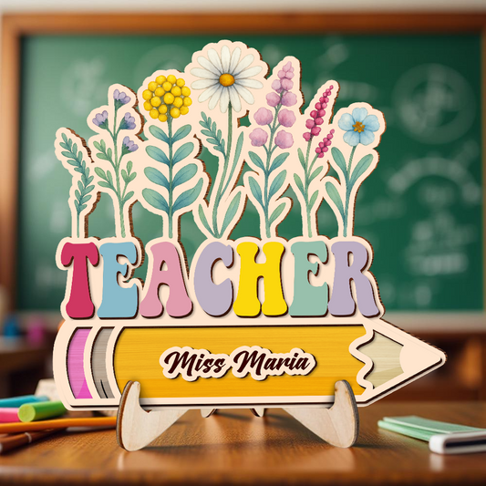 Teacher Flowers - 2-Layer Wooden Plaque - WP14