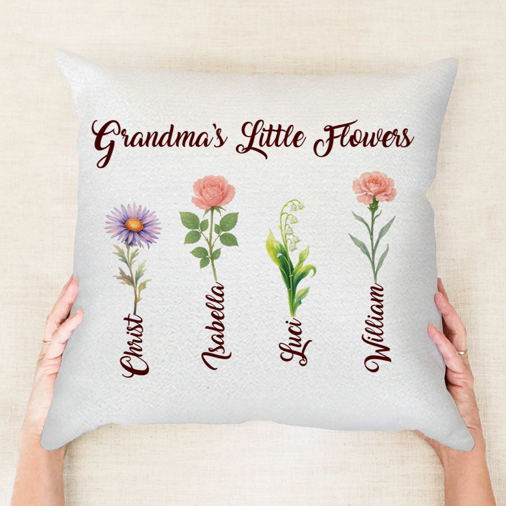 Grandma’s Little Flowers - Personalized Throw Pillow PL36