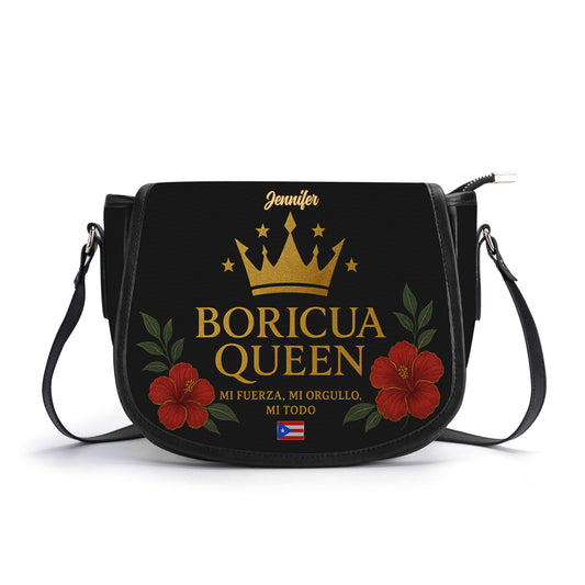 Boricua Queen - Personalized Leather Saddle Cross Body Bag - BOR14S5