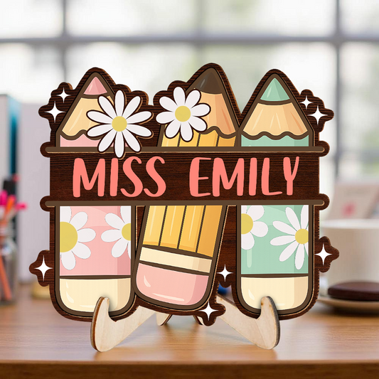 Floral Pencils - 2-Layer Wooden Plaque - WP18