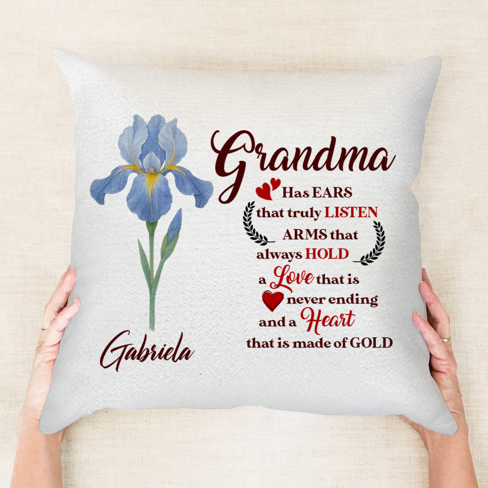 Grandma Has Ears That Truly Listen - Personalized Throw Pillow PL22