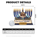 Product details showing Hanukkah menorah acrylic plaque width and thickness