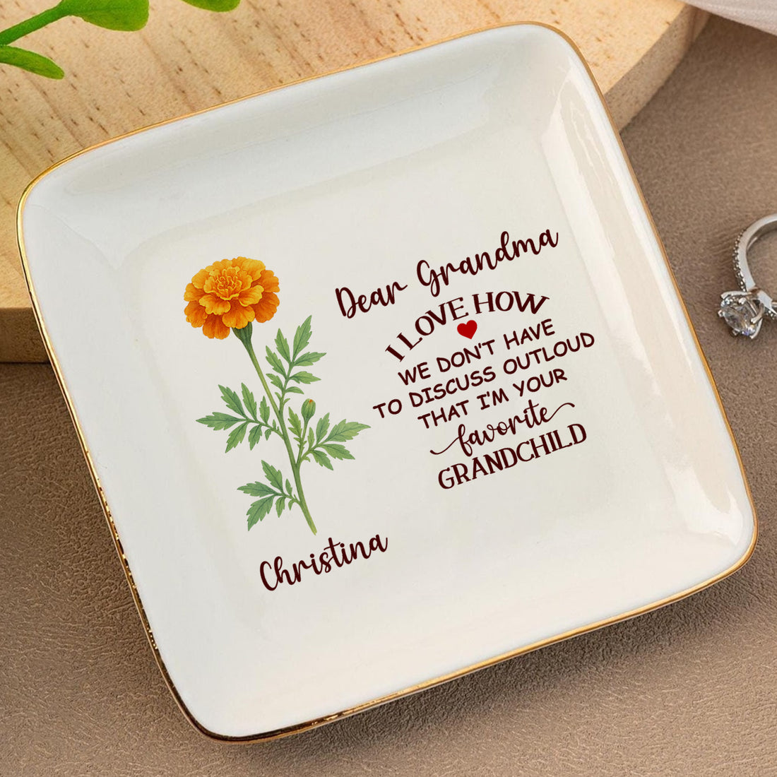 Dear Grandma I'm Your Favorite Grandchild - Personalized Ceramic Ring Dish - RD15