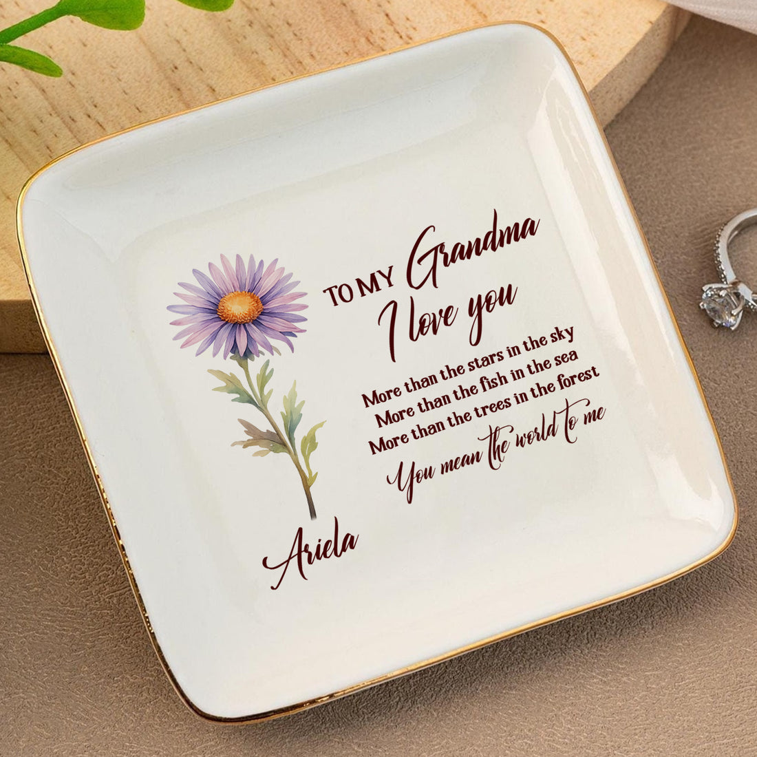 To My Grandma You Mean The World To Me - Personalized Ceramic Ring Dish - RD11