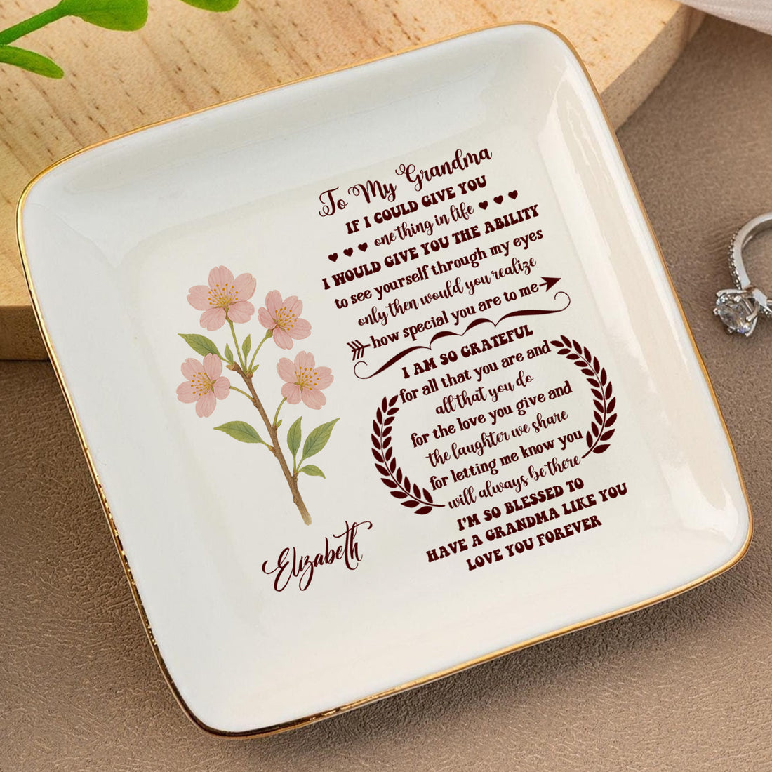 To My Grandma I'm So Blessed To Have A Grandma Like You - Personalized Ceramic Ring Dish - RD18