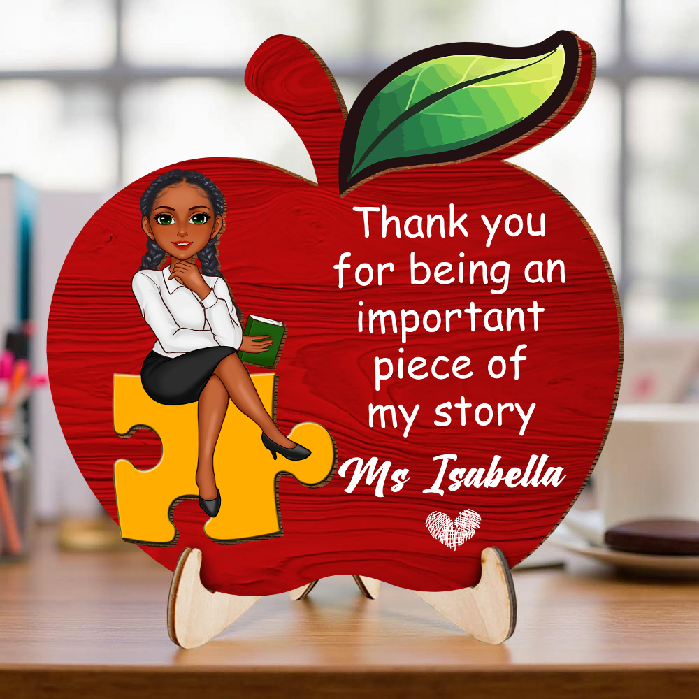 Teacher Sitting On Puzzle - 2-Layer Wooden Plaque - WP04