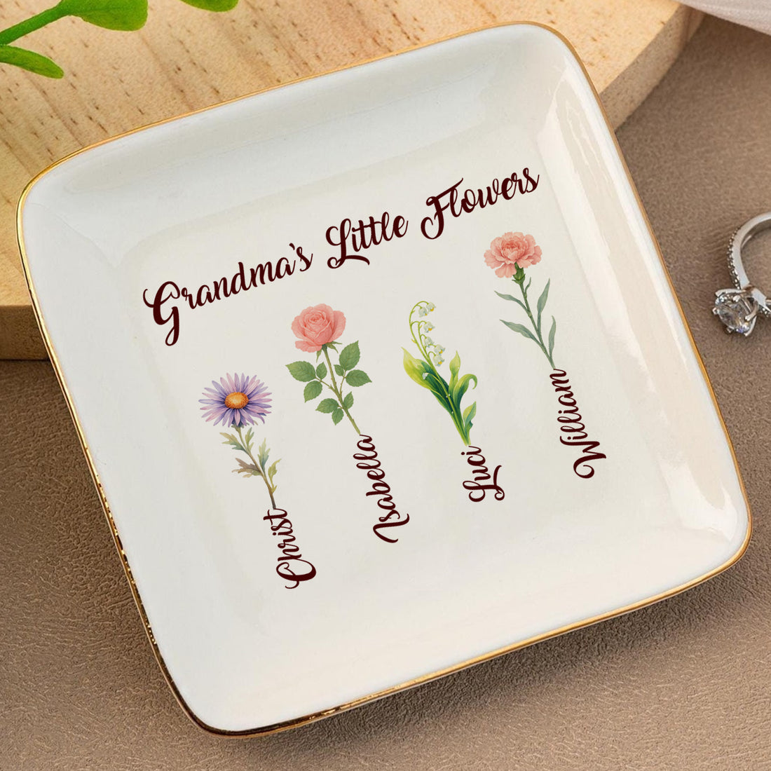 Grandma’s Little Flowers - Personalized Ceramic Ring Dish - RD26