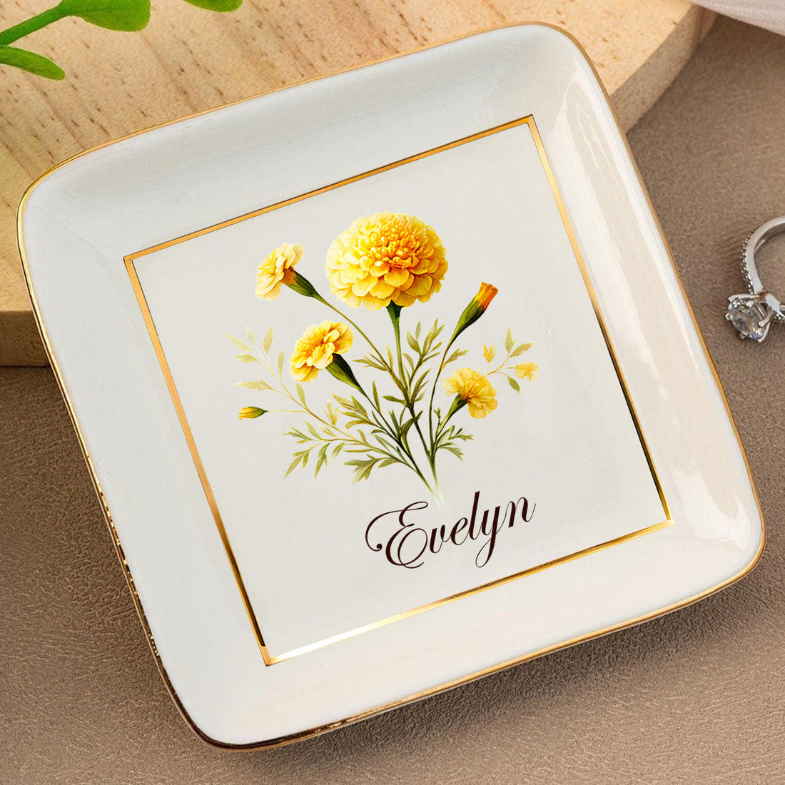 Vintage Bloom - Personalized Ceramic Ring Dish - RD01