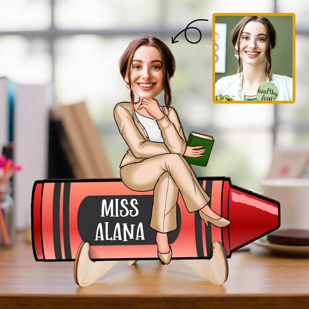 Teacher Sitting Custom Image - 2-Layer Wooden Plaque - WP24