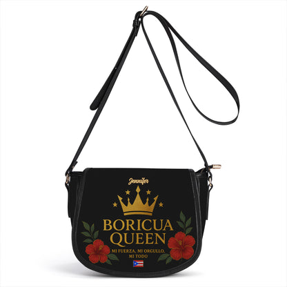 Boricua Queen - Personalized Leather Saddle Cross Body Bag - BOR14S5