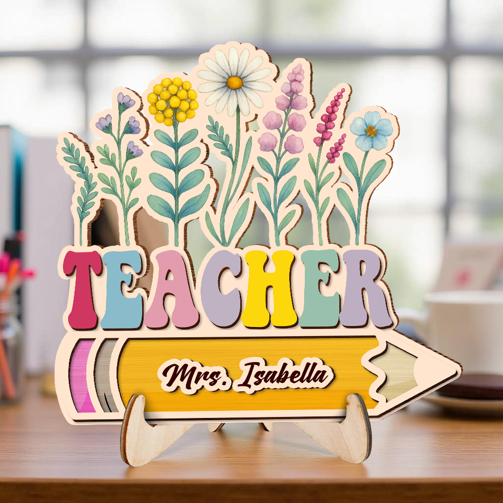 Teacher Flowers - 2-Layer Wooden Plaque - WP14
