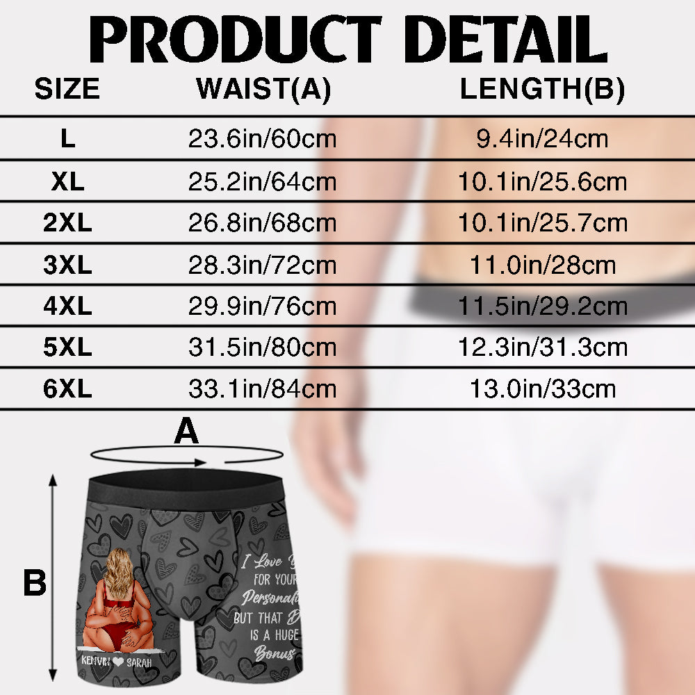 Personalized Men's Boxer Brief Size Guide and Product Details