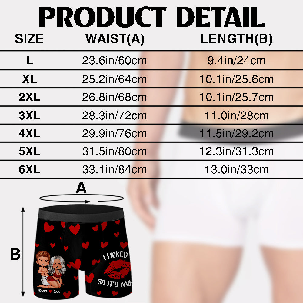 Personalized Men's Boxer Brief Size Chart and Product Details