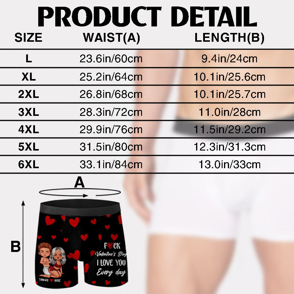 Funny Personalized Men's Boxer Brief Size Chart and Product Details