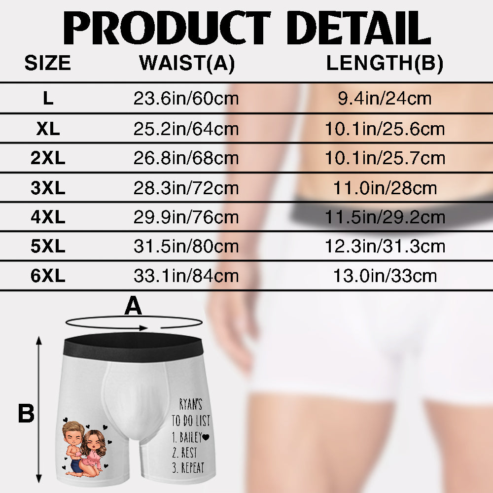 Personalized Men's Boxer Brief Size Chart and Product Details