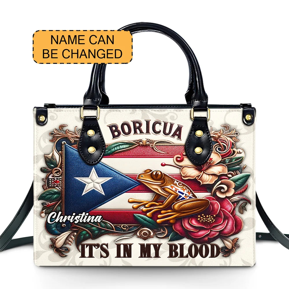 Boricua It's in my blood - Personalized Leather Handbag BOR01B