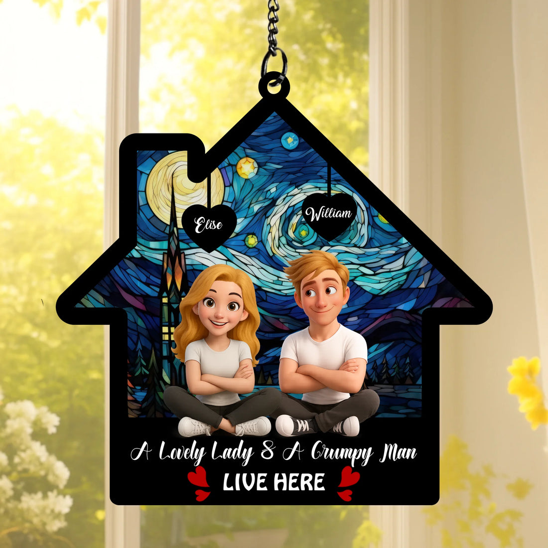 A Lovely Lady & A Grumpy Man Live Here - Personalized Custom Suncatcher SUN04