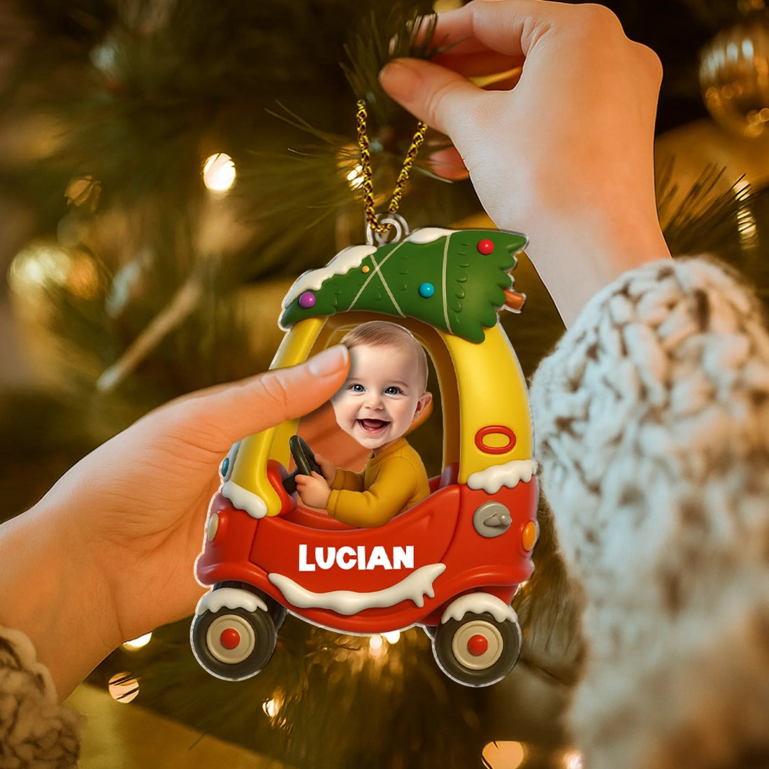 Personalized Baby Photo Christmas Car Acrylic Ornament With Custom Name