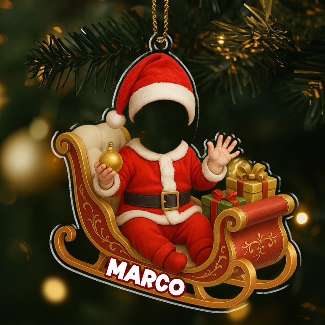 Custom Photo Baby In Sleigh - Personalized Custom Shaped Acrylic Ornament AO02