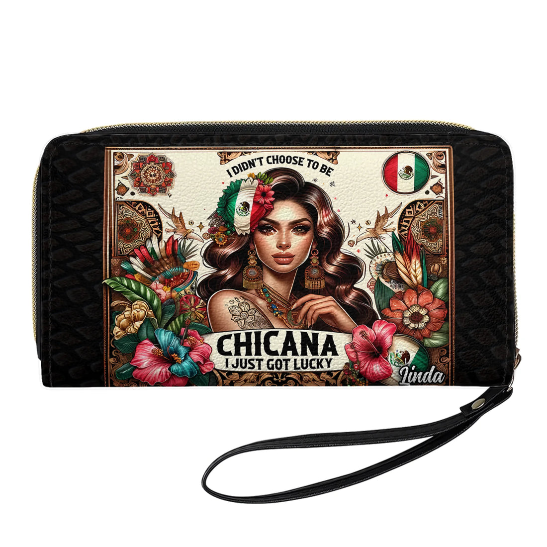 I didn't choose to be Chicana. It just got Lucky - Personalized Leather Clutch Purse LAT05C