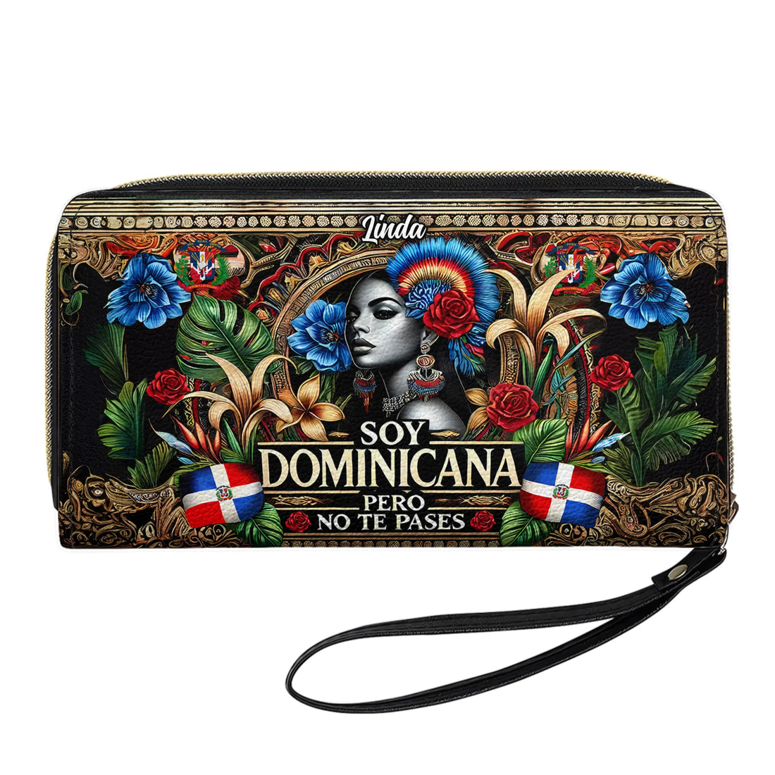 Soy Dominicana Pero No Te Pases- Personalized Leather Clutch Purse DOM06C