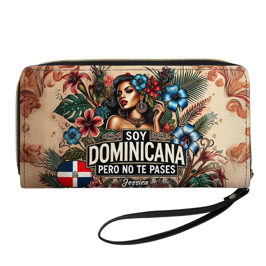 Soy Dominicana Pero No Te Pases- Personalized Leather Clutch Purse DOM05C