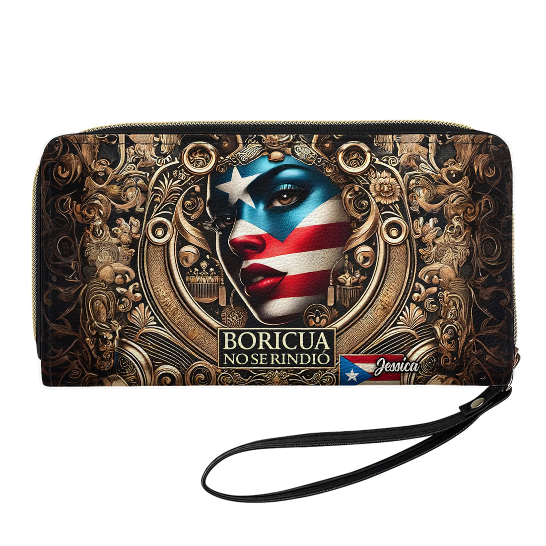 Boricua no se Rindió - Personalized Leather Clutch Purse BOR10C