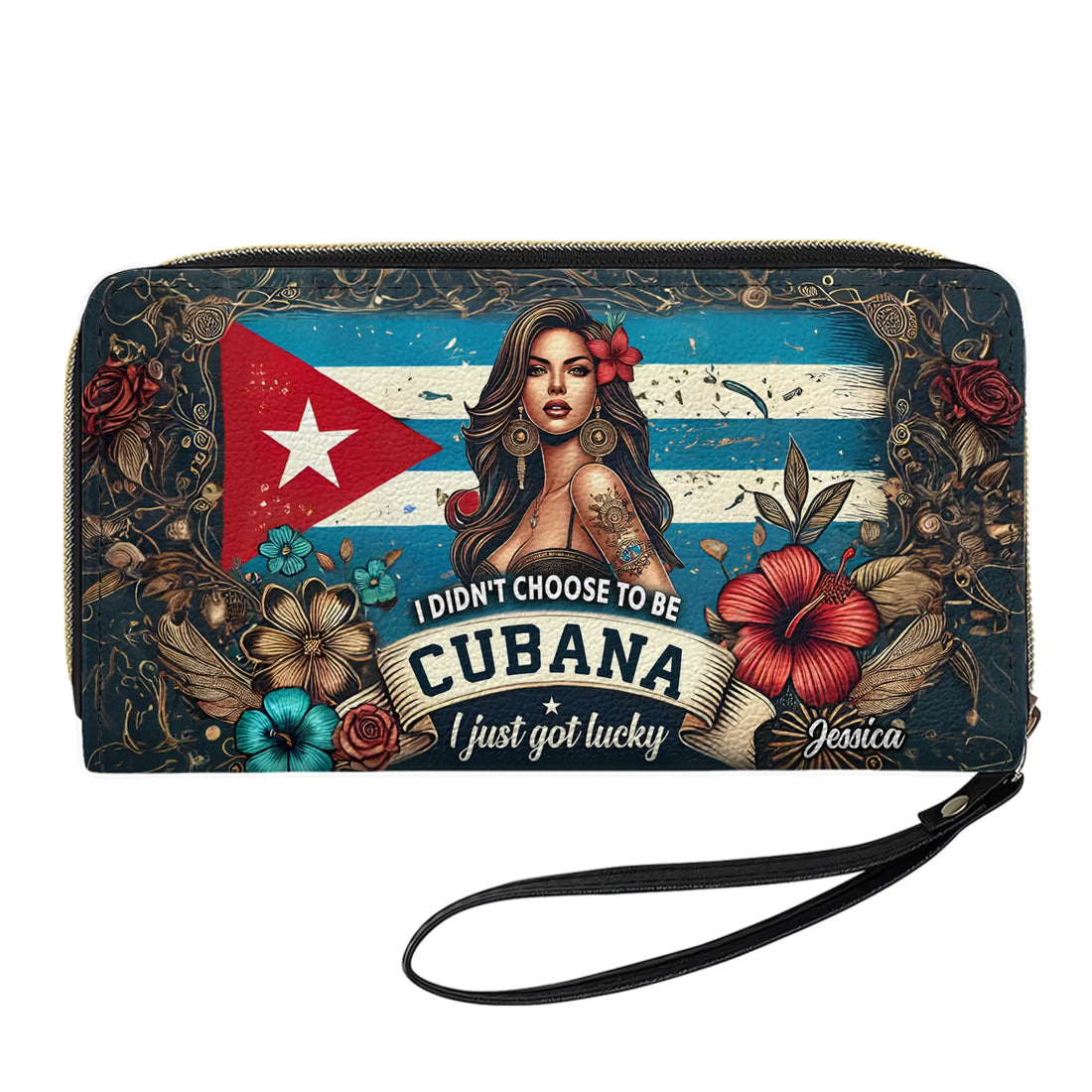 I didn't choose to be Cubana. I just got lucky - Personalized Leather Clutch Purse CUB01C