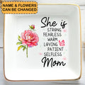 Personalized Ceramic Ring Dish For Mom With Custom Name And Floral Design