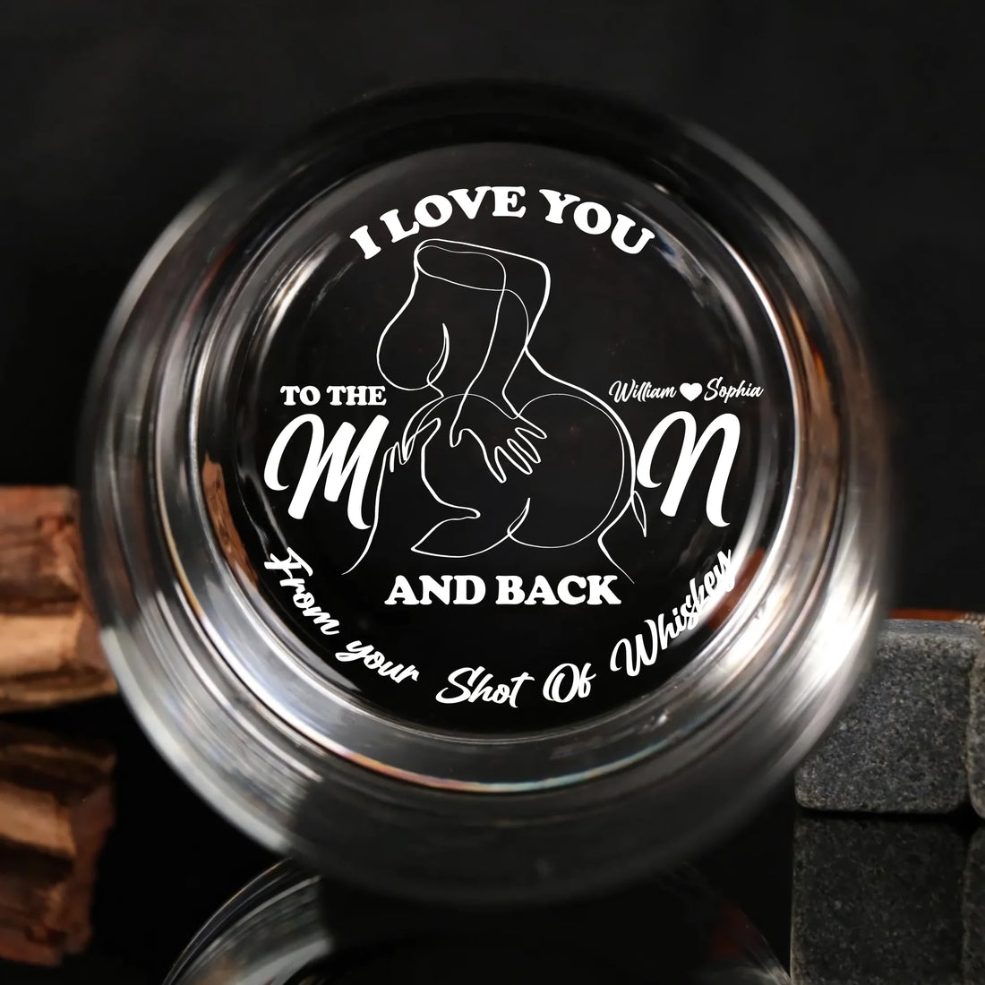 I love you to the Moon and Back - Personalized Engraved Whiskey Glass EGL04