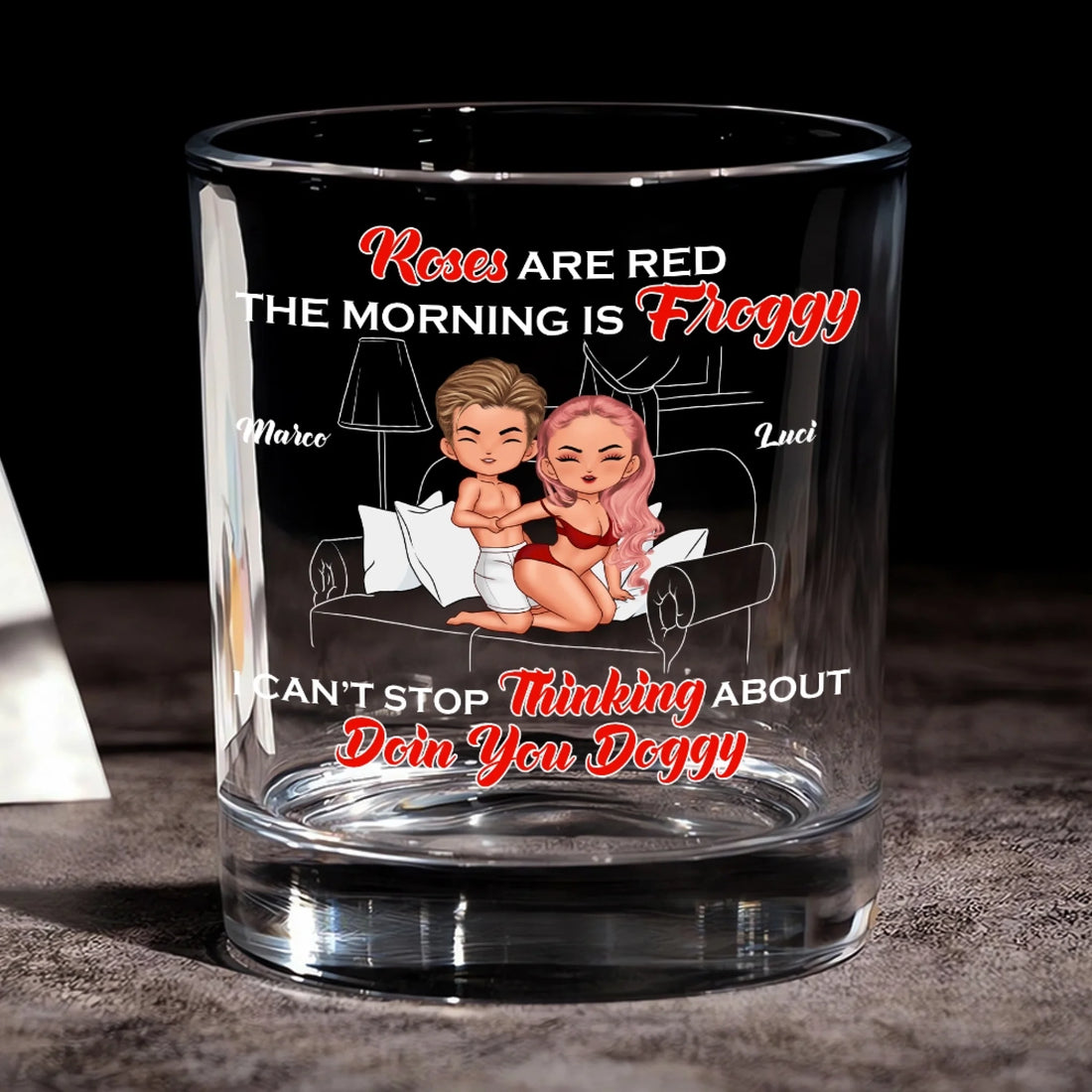 Kisses Are Red Personalized Whiskey Glass