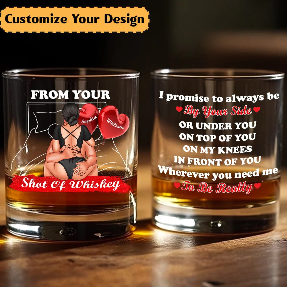 Personalized whiskey glass for couples with custom characters