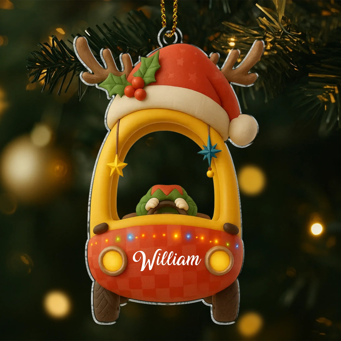 Custom Photo Cute Baby First Christmas Car - Personalized Custom Shaped Acrylic Ornament AO05