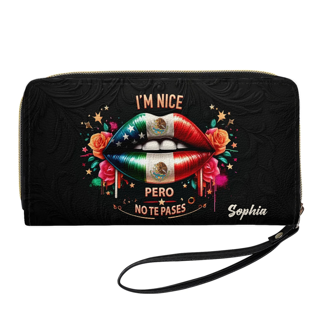 I'm Nice Pero no te Pases - Personalized Leather Clutch Purse MEX01C
