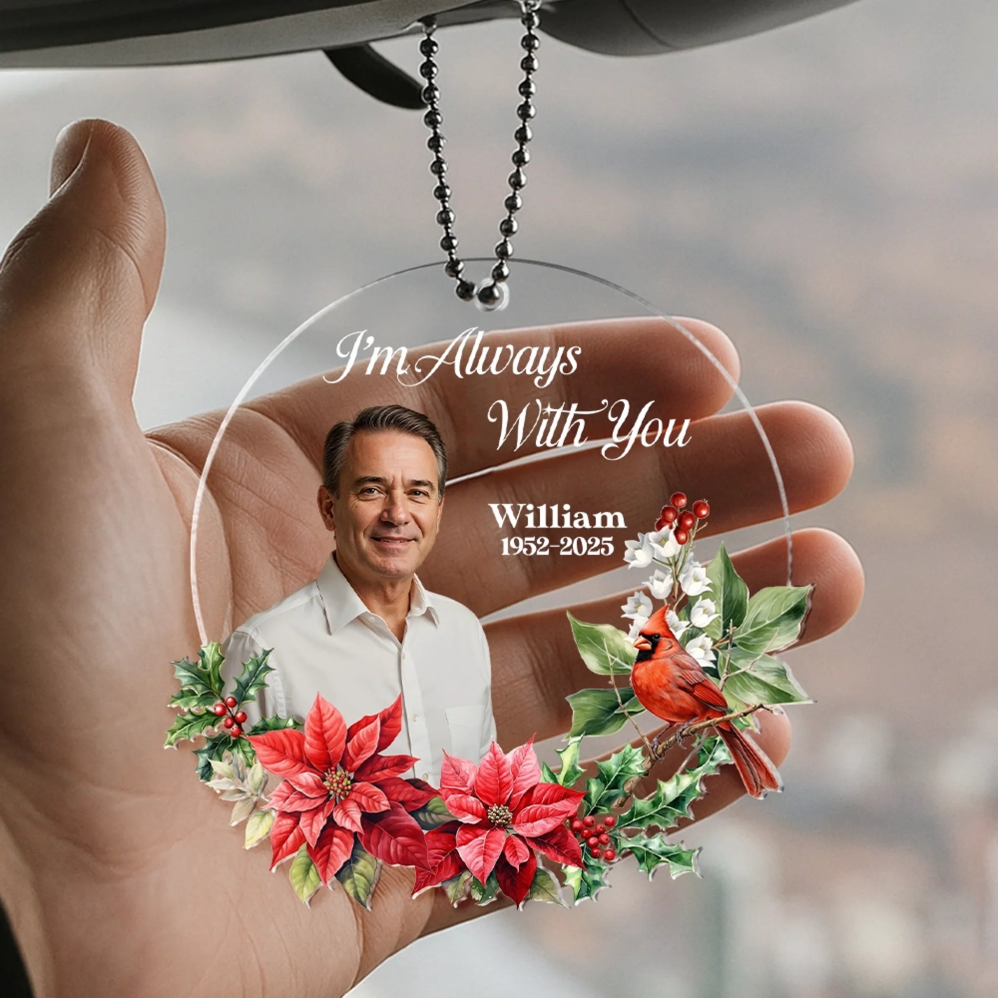 Personalized Memorial Cardinal Car Hanger with Photo | OPULIFTS – Opulifts
