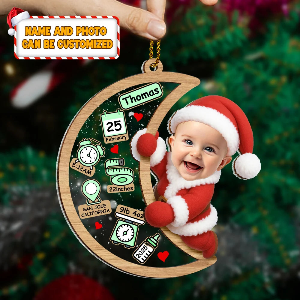 Personalized Baby Christmas Ornament With Photo Name And Year Acrylic Wood Keepsake